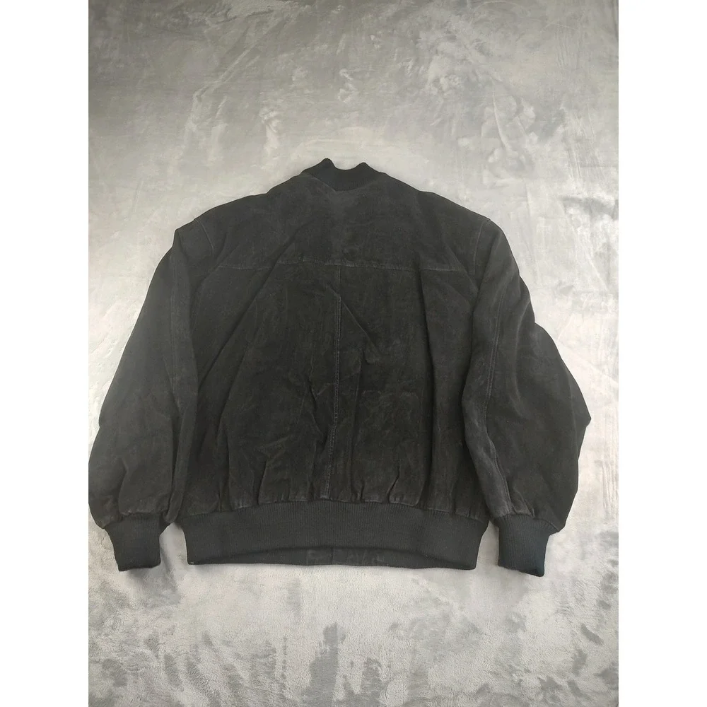 Camel Styles Leather Bomber Jacket Mens‎ XL Black Suede Baseball Varsity